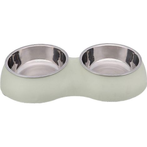 Gamelle double pour chien en acier inoxydable, surélevée, pour eau et nourriture - Verte (1/5)