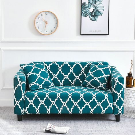 Housse de Canapé Extensible 2 Place Couverture Canapé avec Accoudoirs, géométrie, turquoise[SFT105] (1/4)