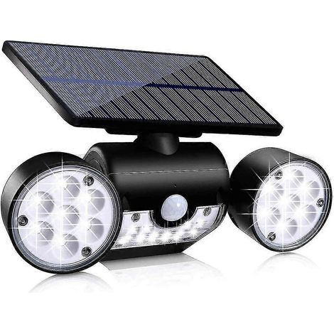 Lampes solaires d'extérieur, éclairages de sécurité à détecteur de mouvement, appliques murales solaires à double projecteur, 30 LED, étanches, orientables à 360°, détecteur de mouvement solaire (1/4)