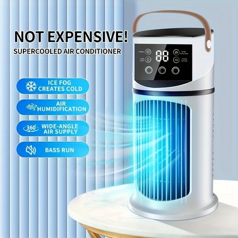 Mini climatiseur 9 vitesses USB ventilateur brumisateur LED chambre bureau silencieuxBlanc et noir (1/5)