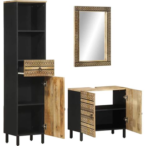 Maison Exclusive - 3-tlg. Badmöbel-Set Massivholz Mango