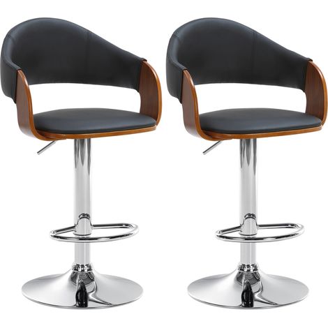 Set di 2 sgabelli da bar e sedie da bancone in similpelle nera con struttura in legno e gambe in metallo TDB10742
