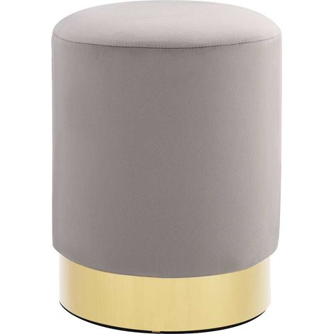 Sgabello seduta pouf poggiapiedi in lamiera di metallo oro velluto grigio chiaro DEC026358