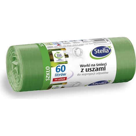 Lot de 14 sacs poubelle avec poignées pour le tri des déchets en verre 60 l Sacs poubelle pour les déchets ménagers et le bureau en film granulé LDPE épais, couleur : vert (1/5)
