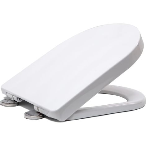 Siège de toilette en forme de D blanc avec fermeture douce et charnière réglable en acier inoxydable, fixation facile sur le dessus, housse antibactérienne pour salle de bain familiale (1/5)