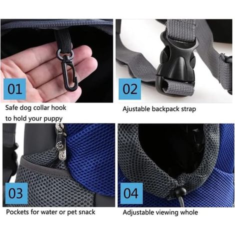 Ryggsäck för hund, justerbar nätväska för hund och katt, bleu, M/S (1/2)