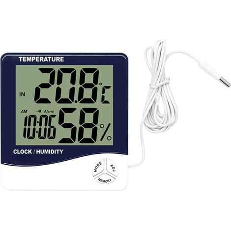 Higrómetro-termómetro digital, monitor de temperatura interior/exterior, pantalla LCD retroiluminada, despertador, calendario, memoria de valores máximos/mínimos (HTC-2)