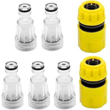 Pair Lot de 5 filtres à eau pour nettoyeur haute pression - Adaptateur rapide pour tuyau d'arrosage - 3/4\" - Avec 2 adaptateurs rapides - Pour nettoyeur haute pression, pompe de jardin, arrosage de j (1/5)