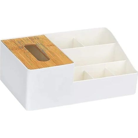 Boîte de rangement multifonctionnelle, bois blanc, 27,3 x 17,4 x 10,3 cm (1/4)