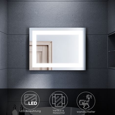 SONNI LED Badspiegel Badezimmer Wandspiegel Bad Spiegel mit LED-Beleuchtung Energiesparend Lichtspiegel  60 x 50 cm kaltweiß IP44 (1/5)