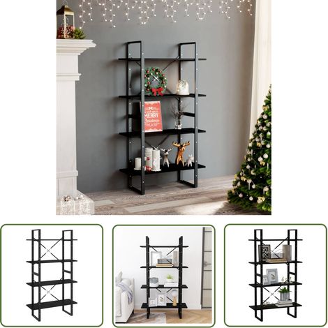 The Living Store Bücherregal 4 Böden Schwarz 80x30x140 cm Massivholz Kiefer - Bücherregal - Regal - Holzmöbel - Industrielles Design - Schwarz (1/5)