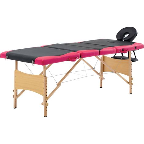 Table de massage pliable 4 zones - Table de relaxation Bois Noir et rose BV888611 - BonneVie (1/5)