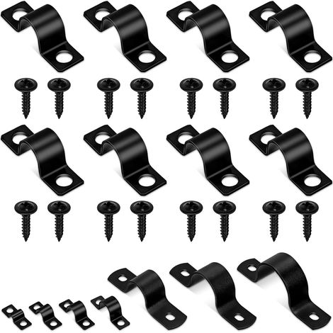 Lot de 25 colliers de serrage de 10 mm en acier au carbone noir à 2 trous pour fixation de tuyau, tube de serrage avec vis pour fixation de câbles (1/5)