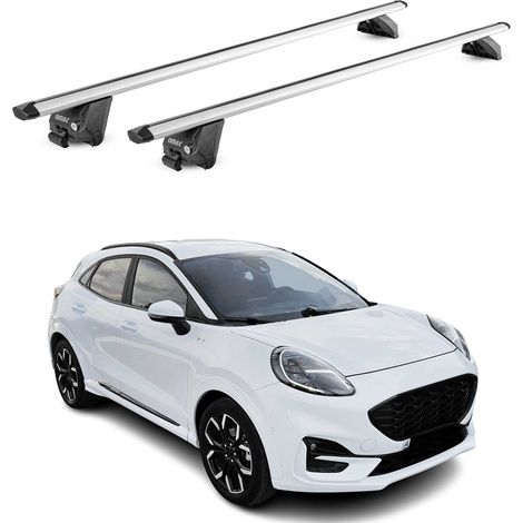 OMAC Barres de toit aluminium certifiées TÜV pour Ford Puma 2019-2026 – Pour rails de toit intégrés – Rainure en T – Charge max 100 kg – 2 antivols Argent (1/5)