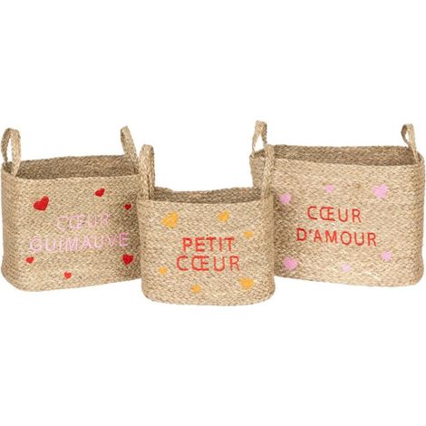 Lot de 3 Paniers Déco "Amour" 38cm Naturel (1/5)