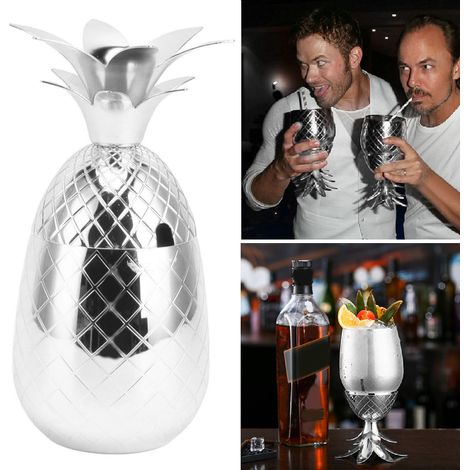 Verre à cocktail ananas 500 ml, verre à boisson en acier inoxydable, verre à cocktail de barman, argent (1/5)