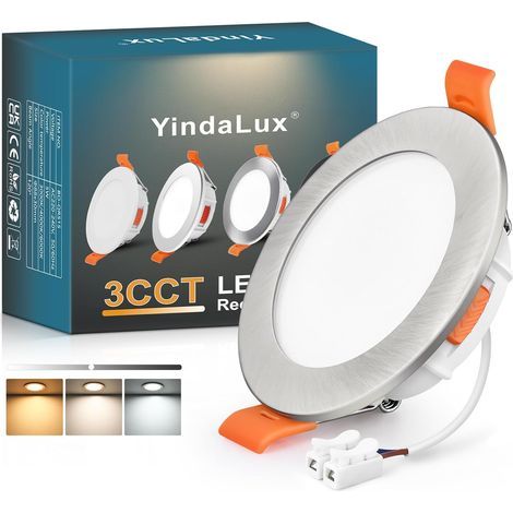 Spot LED Encastrable 68mm 5W 550LM Spots de plafond IP44 Spot salle de bain, Blanc Chaud 3000K Blanc Neutre 4000K Blanc Froid 6000K Réglable, Trou Φ65-75mm, AC220-240V, Lot de 1, Nickel (1/5)