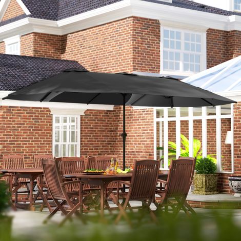 Sombrilla Doble 4x2,2 m Sombrilla Terraza Exterior con Manivela Manual Impermeable y Protección UV30+ Gris Oscuro