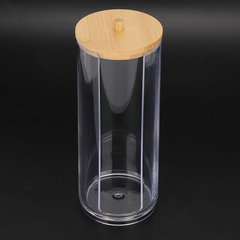 Zylinderförmige, transparente Gewürzflaschen und Wattestäbchen-Aufbewahrungsbox mit Bambusdeckel (lange, zylinderförmige Seitenöffnung) (1/5)