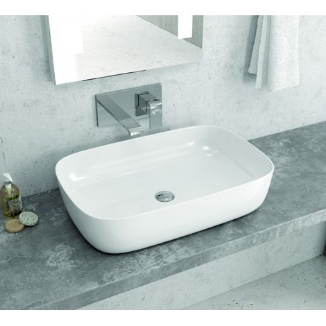 Lavabo da appoggio 60cm linee arrotondate bianco  Litos-0013 kamalu