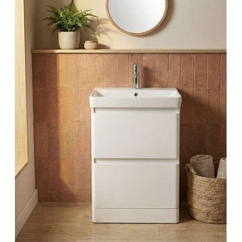 Meuble Salle de Bains avec vasque/lavabo laqué Blanc brillant BORA 60 à poser laqué Blanc brillant (1/5)