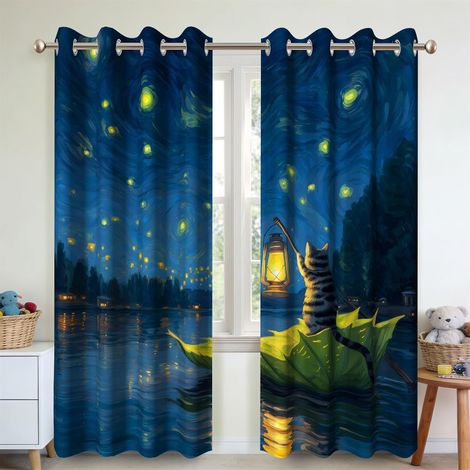 140x260cm Rideaux d'obscurisation de Chat drôle pour Enfants Chambre à Coucher 2 Panneaux Dreamy Starry Sky Galaxy Isolation Thermique Rideaux de fenêtre Nursery Décoratif 2 Panneaux - 140L X 260H cm (1/5)