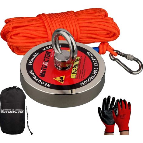 Aimant de pêche en néodyme puissant, force de traction de 400 kg, corde de 20 m (1/5)