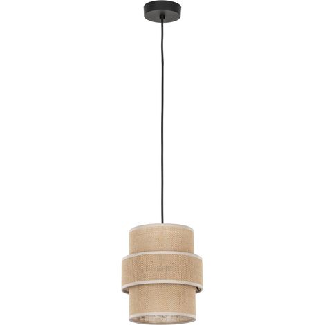 Hängelampe Metall Stoff E27 D: 20 cm H: max. 150 cm Schwarz Natur rund Modern Hängeleuchte