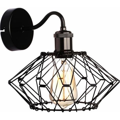Applique industriale nera in metallo gabbia E27 40W