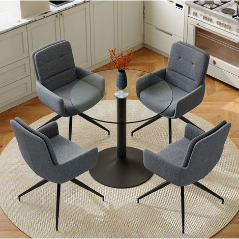 Ensemble table de salle à manger ronde 85x76 cm en verre trempé noir, moderne pour 4 FloraGrace (1/5)