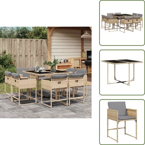 Cuscini per sedie - vidaXL Set Pranzo da Giardino 9 pz con Cuscini Beige Misto Polyrattan - Rattan PE
