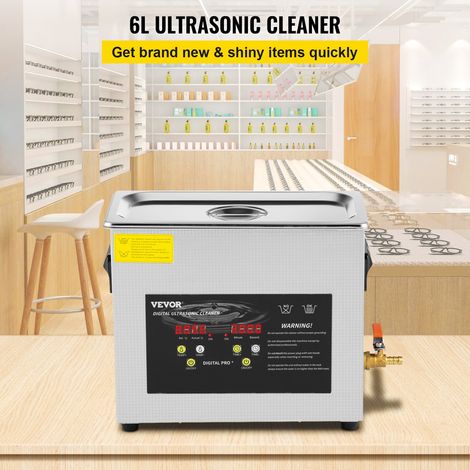 Nettoyeur à Ultrasons Numérique 6 L, Chauffage 400 W, Ultrasons 180 W, Bac Ultrasons avec Chauffage et Minuterie, Appareil de Nettoyage Ultrasonique en Inox, pour Bijoux Lunettes Montres (1/5)