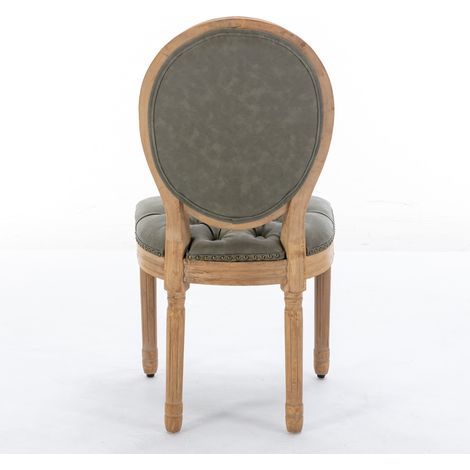 Lot de 2 chaises de salle à manger style campagne français en bois massif vieilli avec dossier ovale capitonné et cuir PU texturé peau de mouton (1/5)