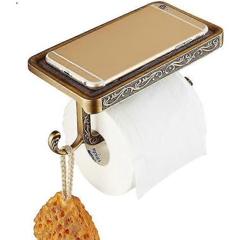 Porte-papier toilette mural chromé/doré, support pour téléphone, accessoires de salle de bain et de toilettes (1/3)