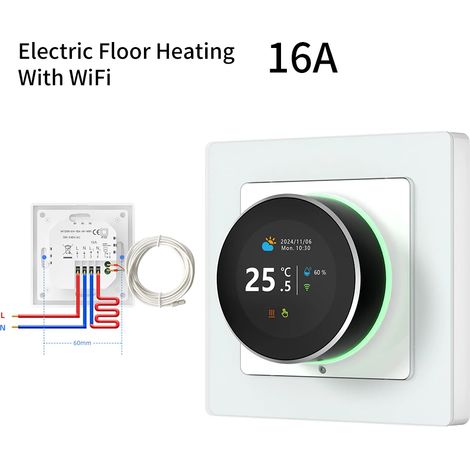 (Chauffage électrique) Thermostat à bouton intelligent WiFi, compatible avec Tuya Smart, Alexa et Google Smart Home. (1/3)