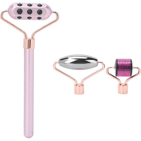 Rouleau de massage visage manuel rose, lot de rouleaux microneedles en germanium pour affiner le visage (1/5)