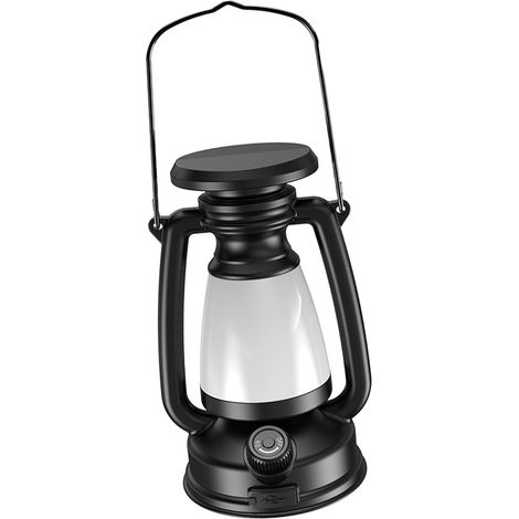 Lanterne de camping LED rechargeable USB, style vintage, multifonctionnelle et portable, idéale pour les tentes et les activités de plein air. (1/4)