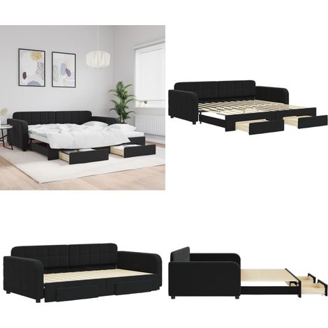 vidaXL Lit de jour avec gigogne et tiroirs sans matelas noir 100x200cm (1/5)