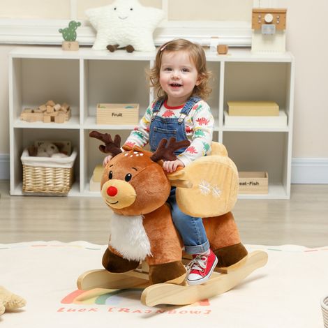 Cheval à bascule pour enfants. renne jouet à bascule bébé avec berceuses. ceinture de sécurité. 65 x 35 x 59 cm. marron