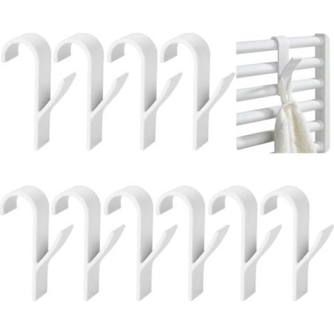 10er-Pack weiße ABS-Haken für Handtuchhalter und Badezimmerheizkörper.