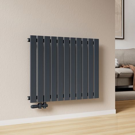 EMKE Heizkörper Flach Design Paneelheizkörper Unteranschluss links/rechts Horizontal, Einlagig, Anthrazit, 63x85 cm, 618 W Warmwasser Zentralheizung