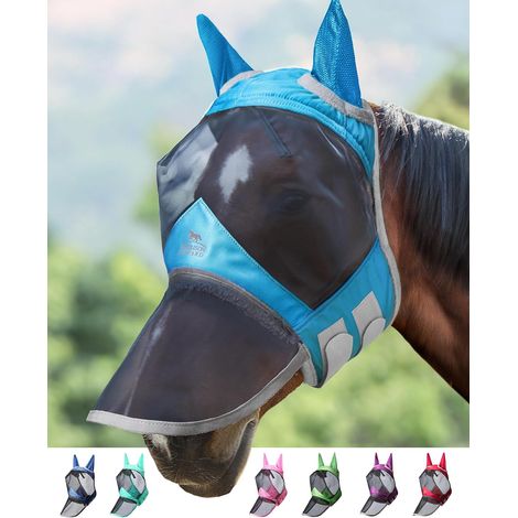 Fly Mask for Horses Large Eye Space with Ears UV Protection for Horse Sky Blue Full Size (1/5)