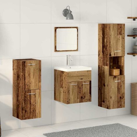 vidaXL Bathroom Furniture Set 4 pcs Old Wood Engineered Wood (1/5)