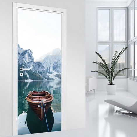 Stickers pour porte - Lac et Montagne - 63 x 205 cm - Adhésif MAT (1/2)