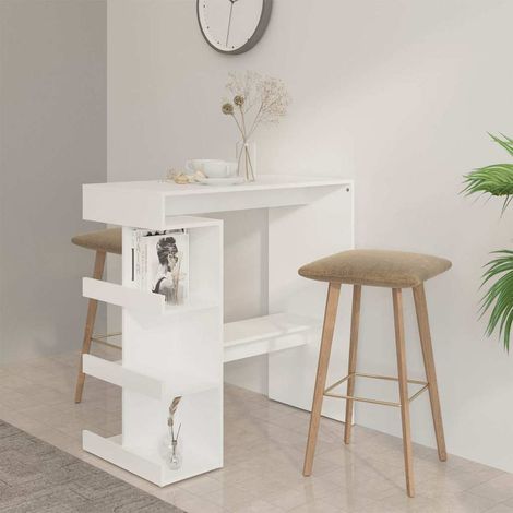 vidaXL Table de bar avec étagère de rangement Blanc Bois d'ingénierie (1/5)