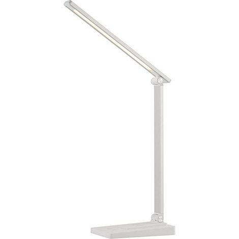 Lampe de Bureau LED, 5 Modes de Couleur 10 Niveaux de Luminosité, Lampes Bureau de Protection des Yeux, Contrôle Tactile, Alimentation USB-C, Lampe de Chevet Avec Fonction Minuterie - Blanc
