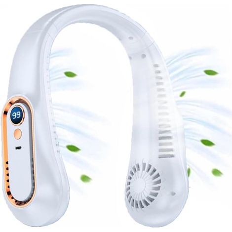 Ventilateur de cou rechargeable sans fil, 5 vitesses, blanc