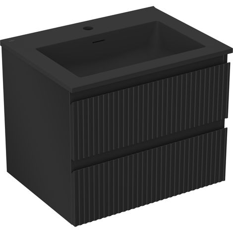 Mexen Rivel meuble de salle de bain 60 cm avec lavabo Otis, 2 tiroirs, rainurés, noir mat - 91A20-06047-2-BFF71-W18M71 (1/5)