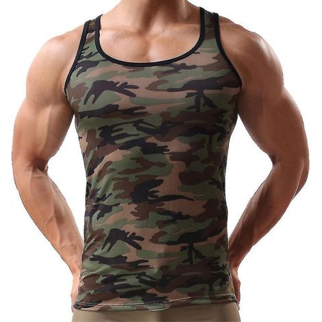 Ärmelloses Sport-Tanktop für Herren im Camouflage-Look, figurbetont und dehnbar – Größe 2XL – Camouflage (1/5)