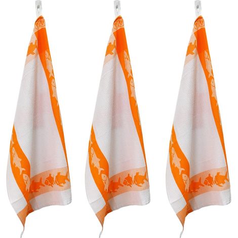 LAGUIOLE CUISSON - Lot de 3 torchons nid d'abeilles 50x70cm orange - "Carré"